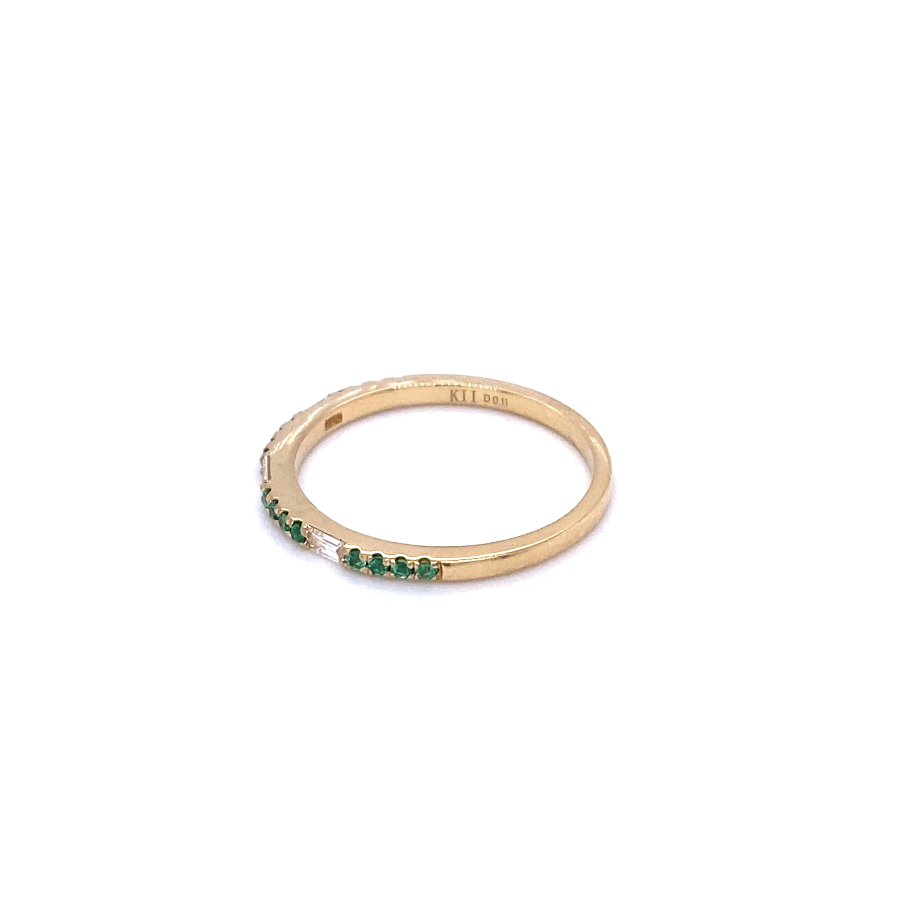 Alternating Emerald and Baguette Diamond Stacker Yellow Gold Band