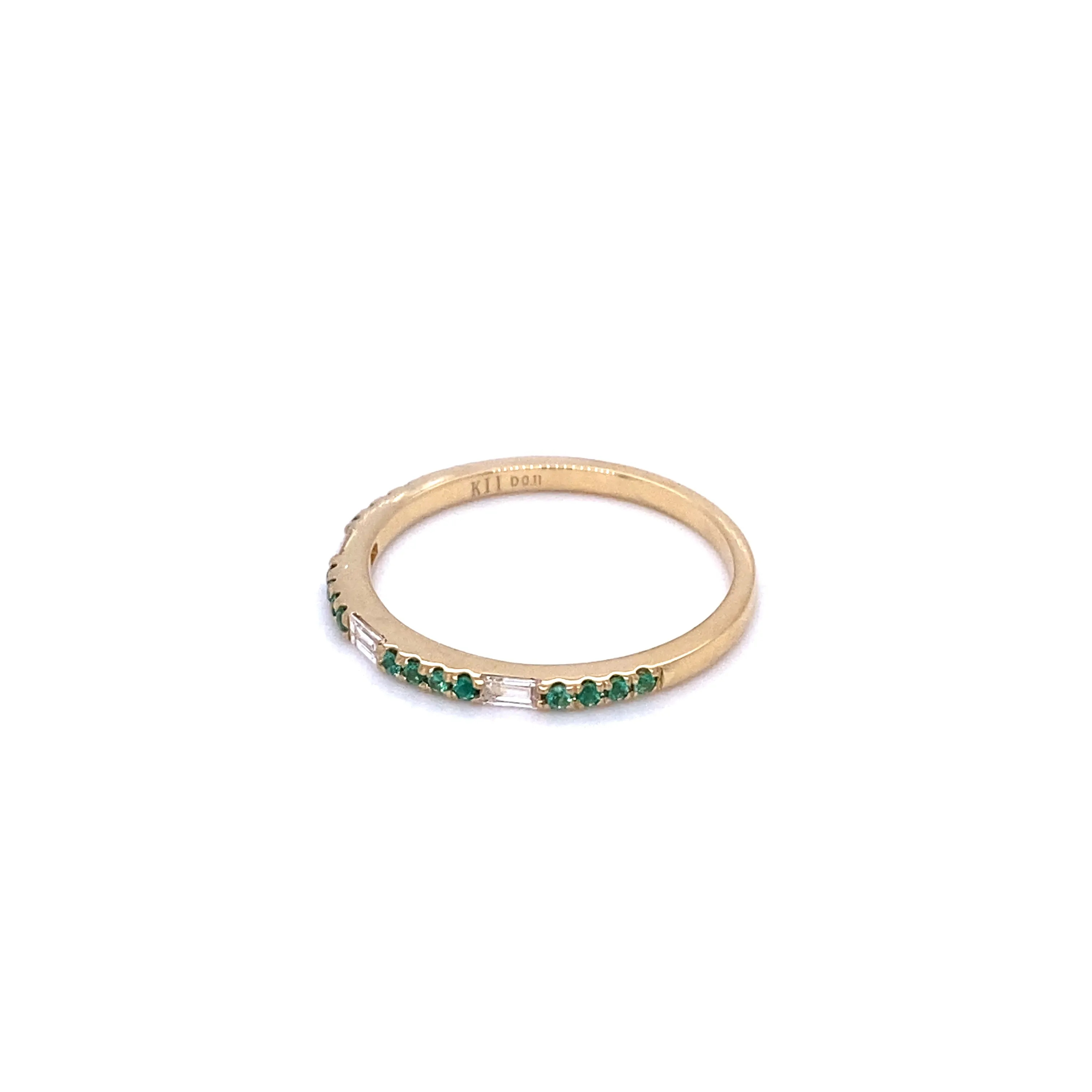 Alternating Emerald and Baguette Diamond Stacker Yellow Gold Band