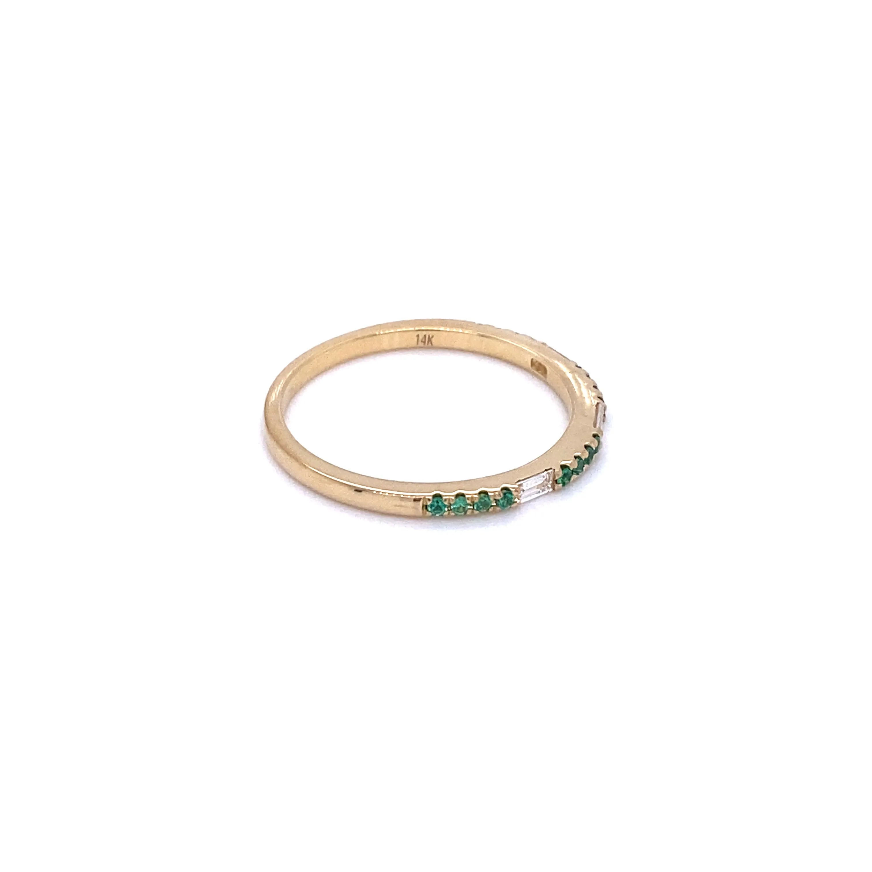 Alternating Emerald and Baguette Diamond Stacker Yellow Gold Band