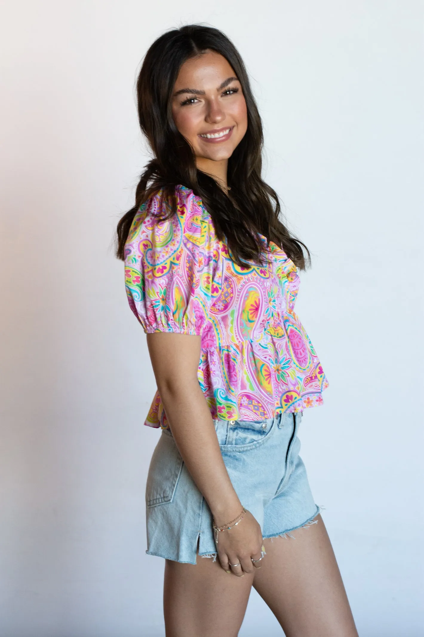 Always Crushin' Paisley Print Babydoll Top