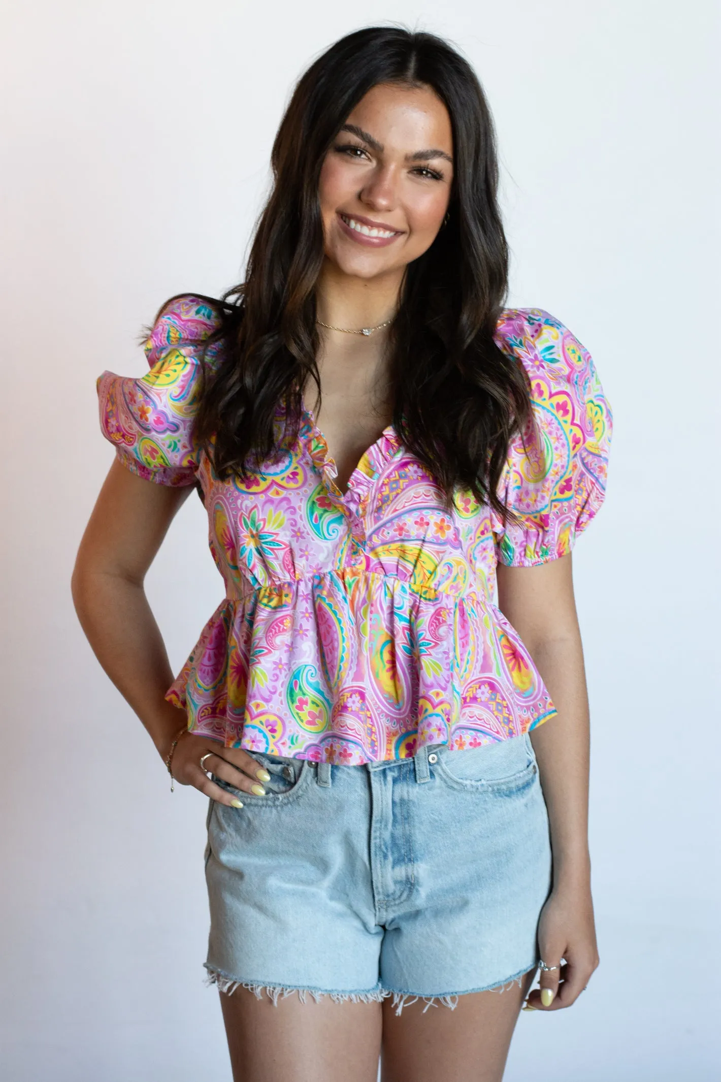 Always Crushin' Paisley Print Babydoll Top