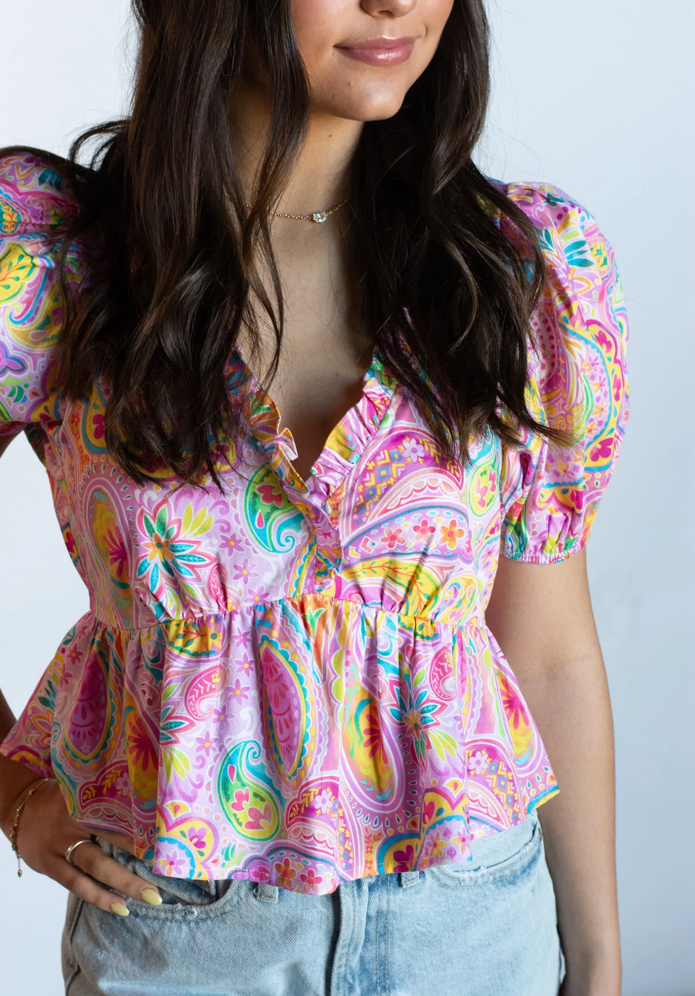 Always Crushin' Paisley Print Babydoll Top