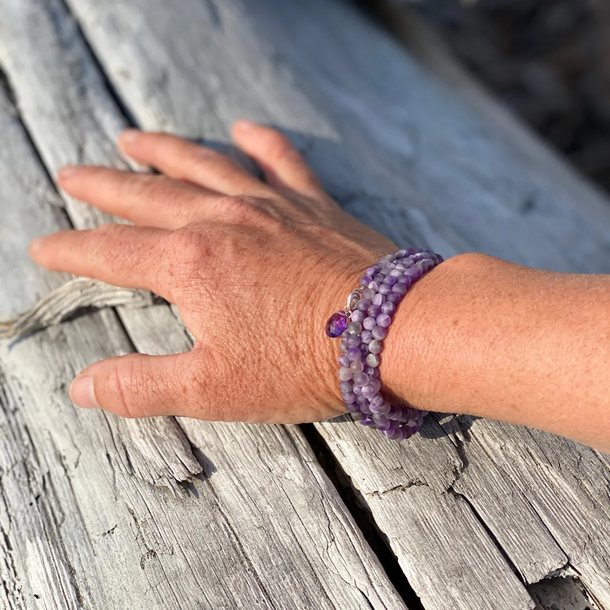 Amethyst Stress Relief Wrap Bracelet - Matte Rustic Version