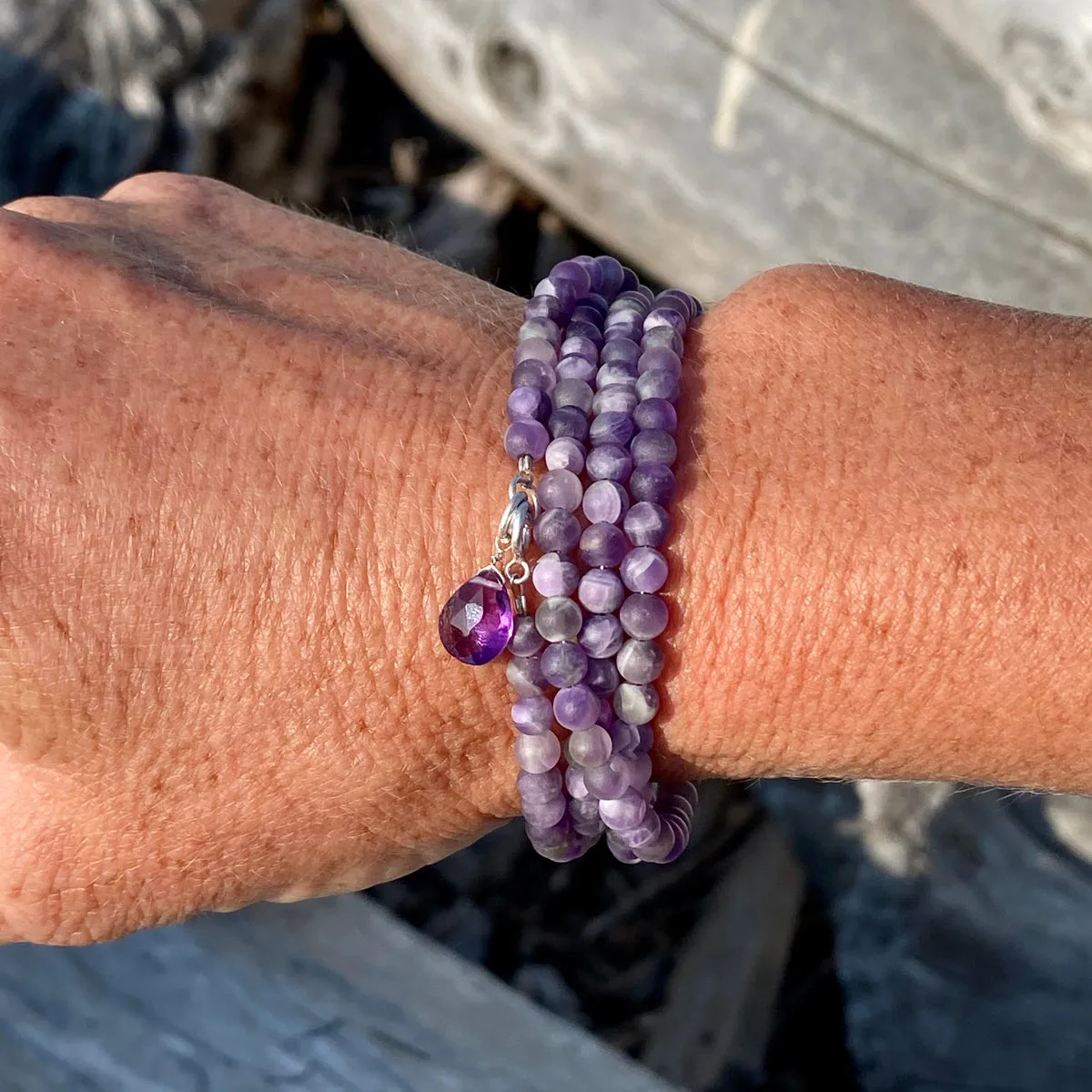 Amethyst Stress Relief Wrap Bracelet - Matte Rustic Version