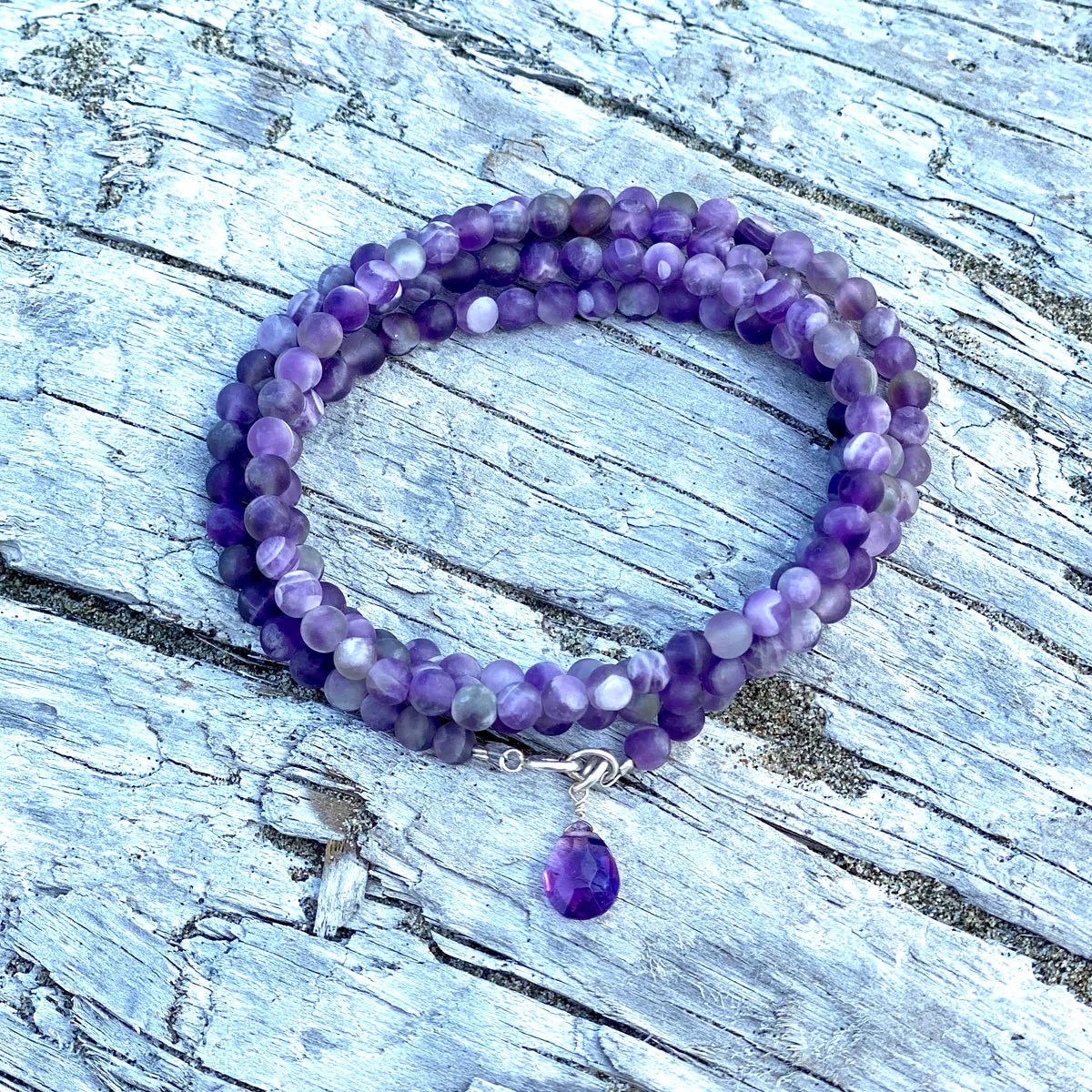 Amethyst Stress Relief Wrap Bracelet - Matte Rustic Version