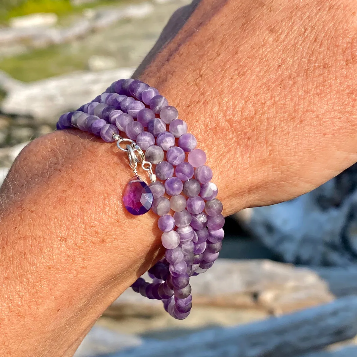 Amethyst Stress Relief Wrap Bracelet - Matte Rustic Version