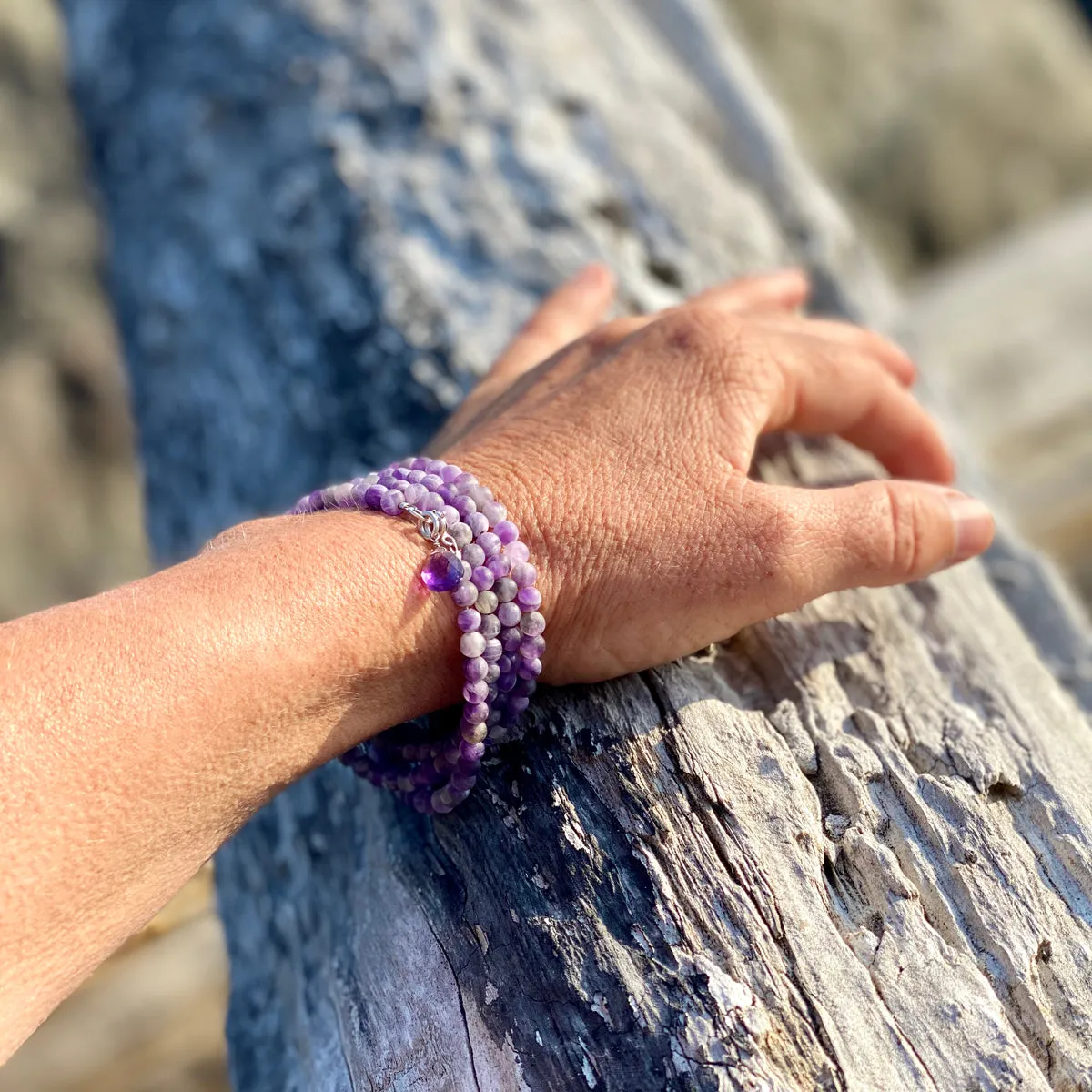 Amethyst Stress Relief Wrap Bracelet - Matte Rustic Version