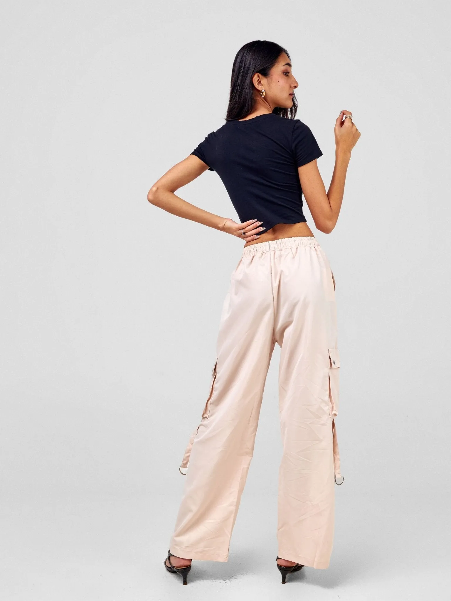 Anika Midi Rise ''Design'' Straight Fit Cargo Trousers - Beige