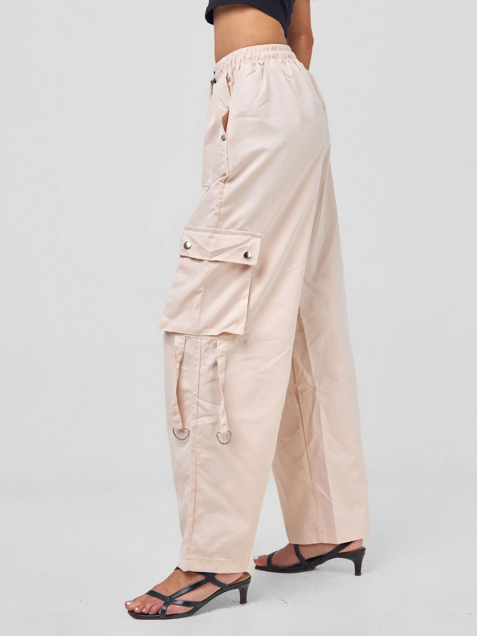 Anika Midi Rise ''Design'' Straight Fit Cargo Trousers - Beige