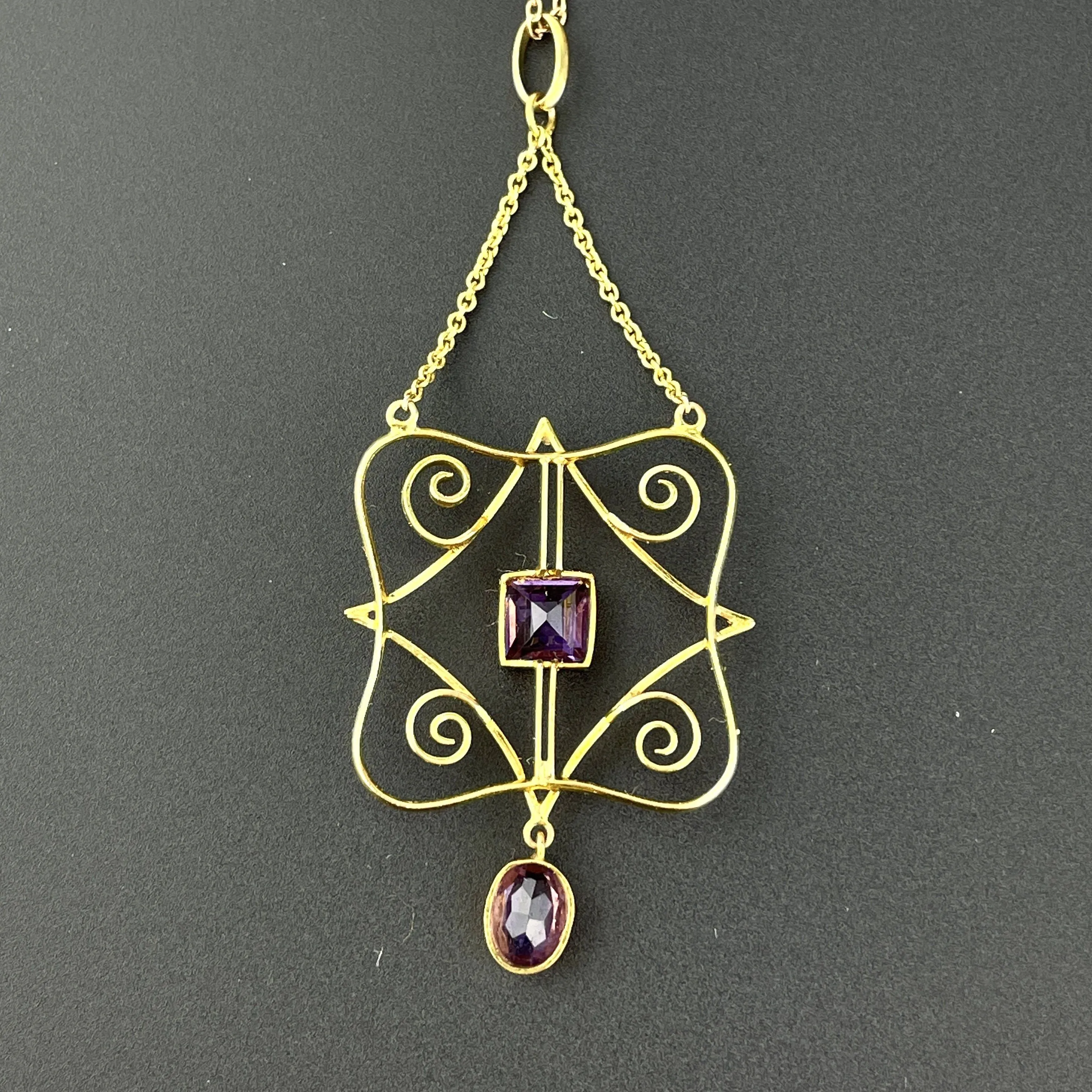 Antique Art Nouveau Gold Amethyst Lavaliere Pendant Necklace