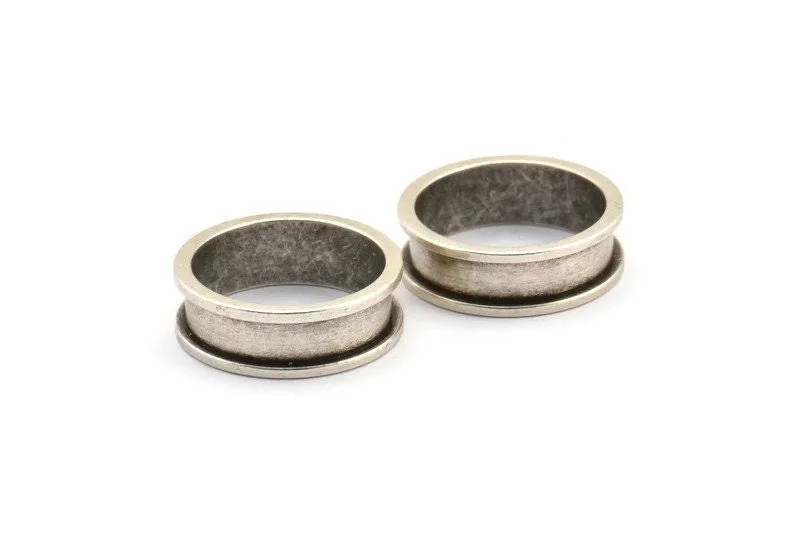 Antique Silver Channel Ring - 3 Antique Silver Plated Brass Channel Ring Setting (16mm) N0476 H0146