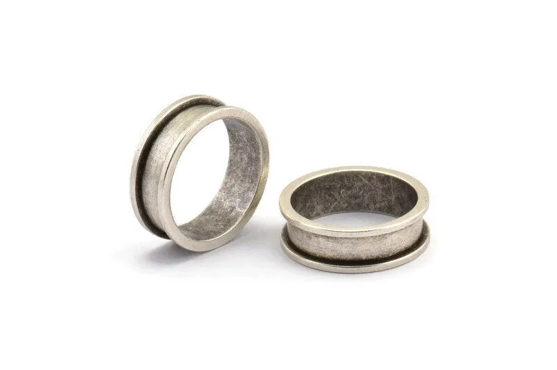 Antique Silver Channel Ring - 3 Antique Silver Plated Brass Channel Ring Setting (16mm) N0476 H0146