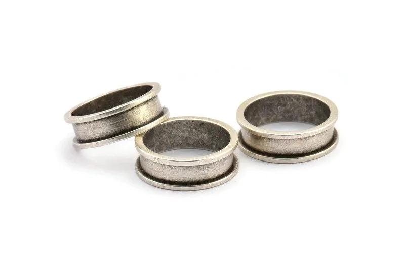 Antique Silver Channel Ring - 3 Antique Silver Plated Brass Channel Ring Setting (16mm) N0476 H0146