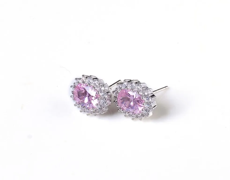 Baby Pink Hand made Zircon silver Earrings (925 Sterling Silver)