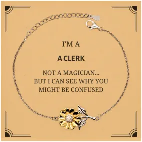 Badass Clerk Gifts, I'm Clerk not a magician, Sarcastic Sunflower Bracelet for Clerk Birthday Christmas for  Men, Women, Friends, Coworkers