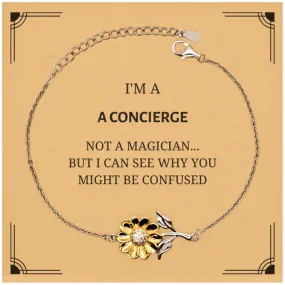 Badass Concierge Gifts, I'm Concierge not a magician, Sarcastic Sunflower Bracelet for Concierge Birthday Christmas for  Men, Women, Friends, Coworkers