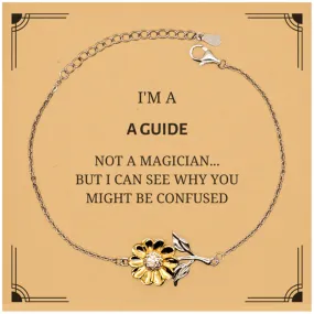 Badass Guide Gifts, I'm Guide not a magician, Sarcastic Sunflower Bracelet for Guide Birthday Christmas for  Men, Women, Friends, Coworkers