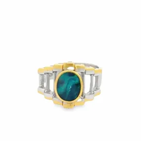 Baikalla Antique Natural Opal Sterling Silver Gold Plated Two Tone Ring