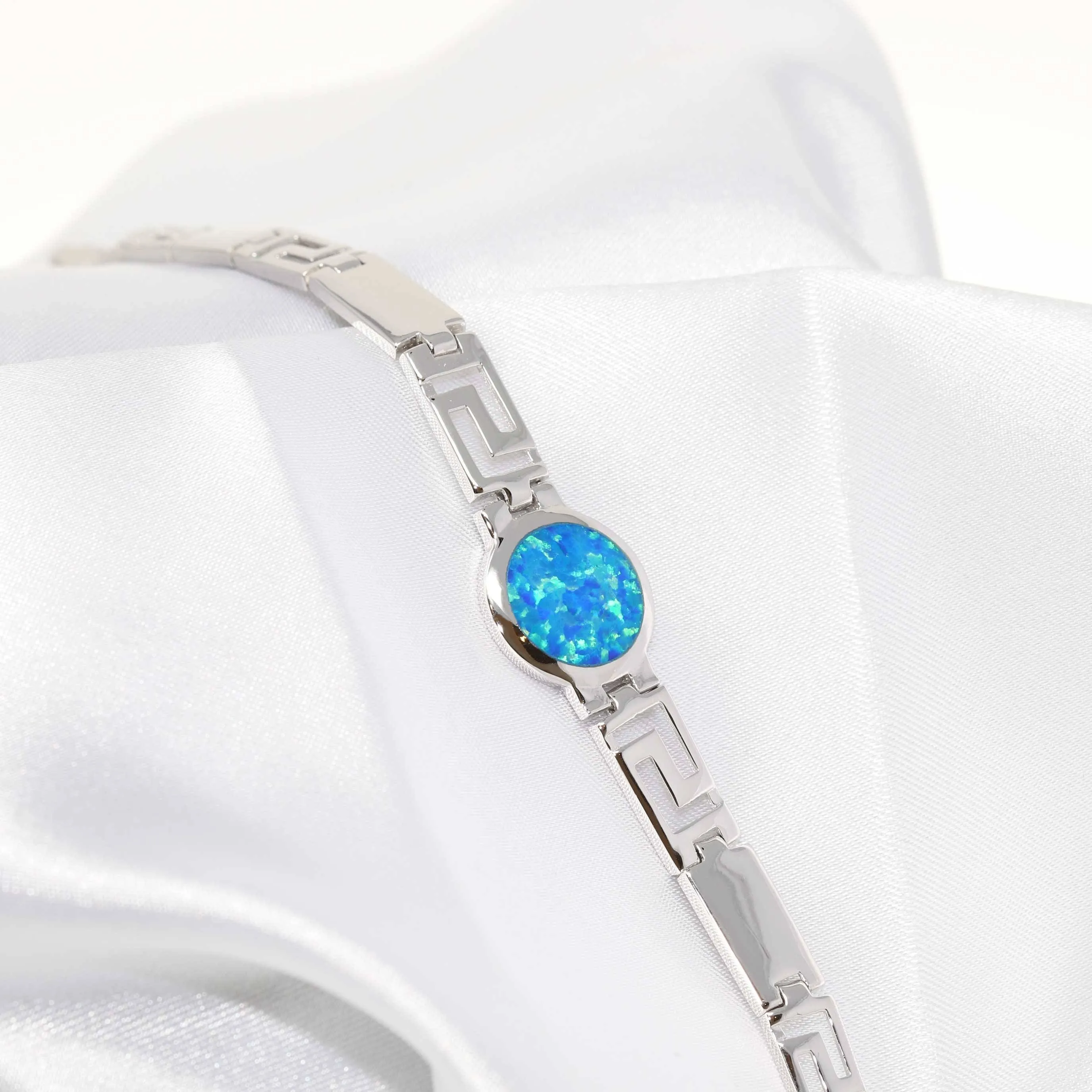 Baikalla? Sterling Silver Lab-Created Classic Opal Geometric Bracelet