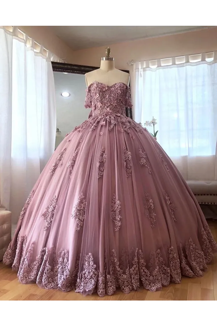 Ball Gown Off The Shoulder Tulle Quinceanera Dress With Lace Appliques Puffy Prom STKP3HM7KB3