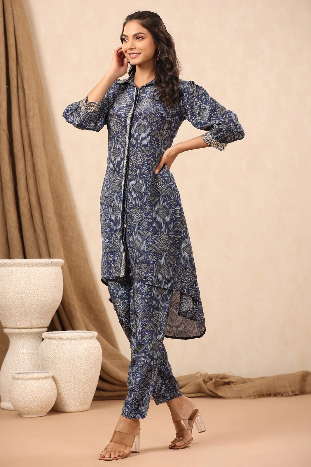 Bandhani Printed Crepe Kurti With Pants