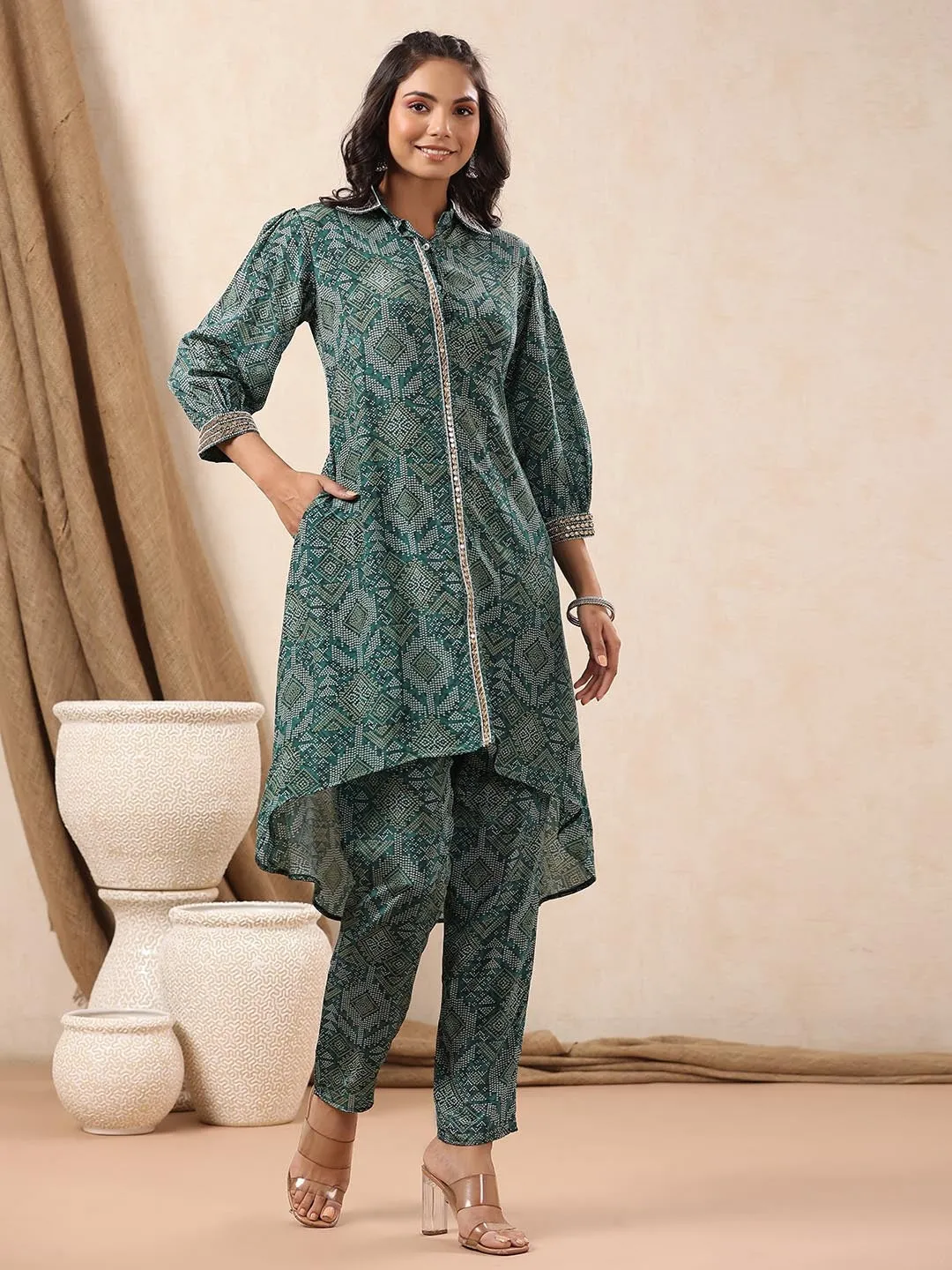 Bandhani Printed Crepe Kurti With Pants