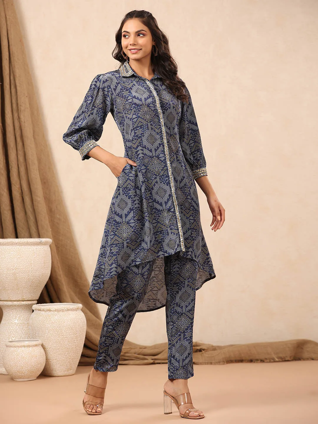 Bandhani Printed Crepe Kurti With Pants