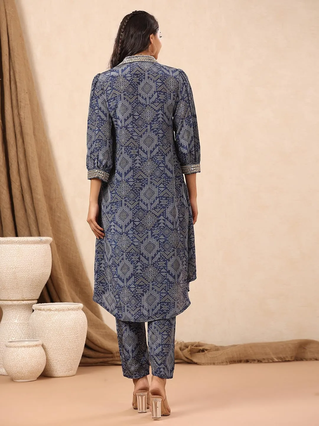 Bandhani Printed Crepe Kurti With Pants