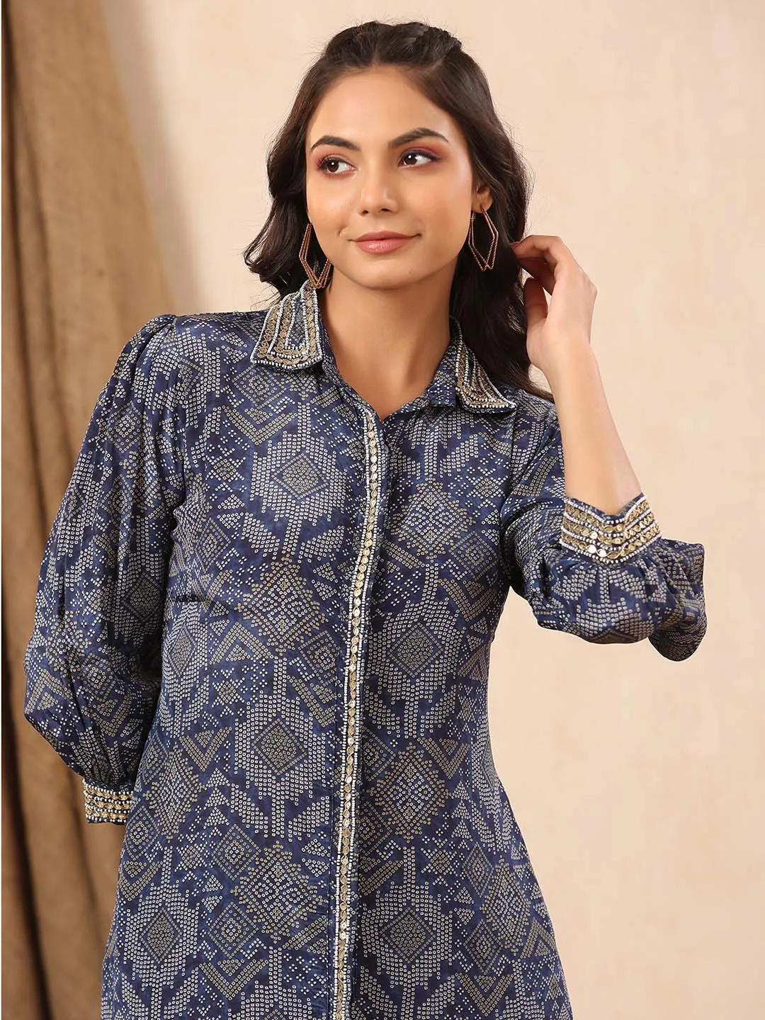 Bandhani Printed Crepe Kurti With Pants