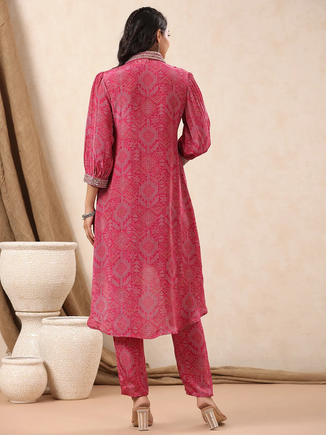 Bandhani Printed Crepe Kurti With Pants