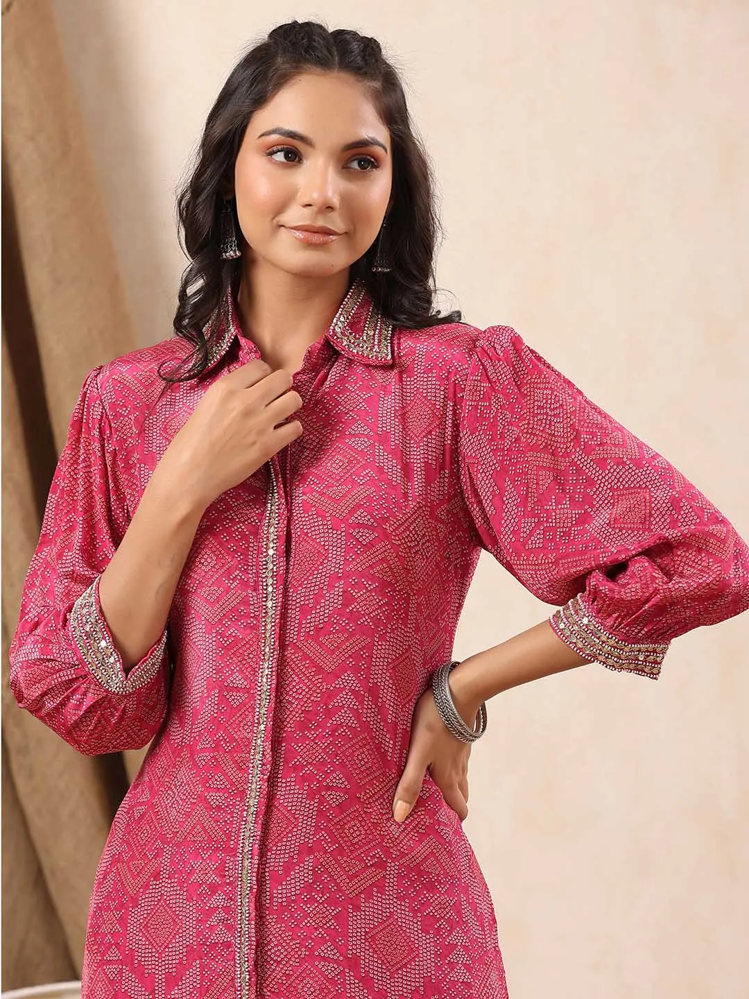 Bandhani Printed Crepe Kurti With Pants