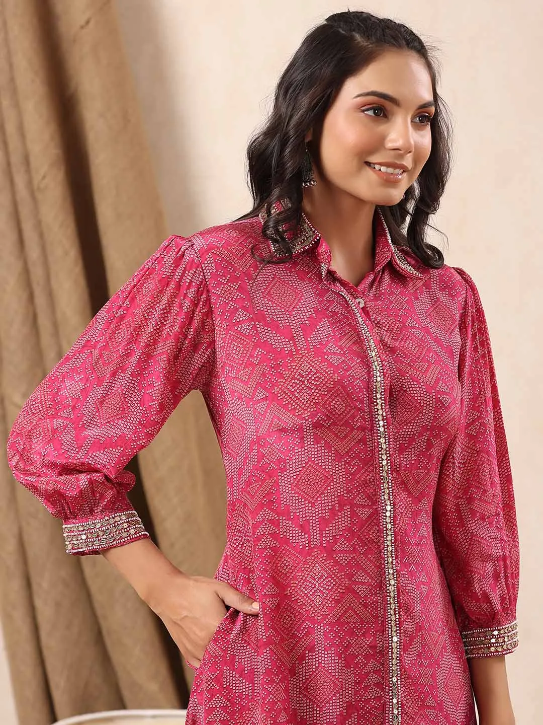 Bandhani Printed Crepe Kurti With Pants