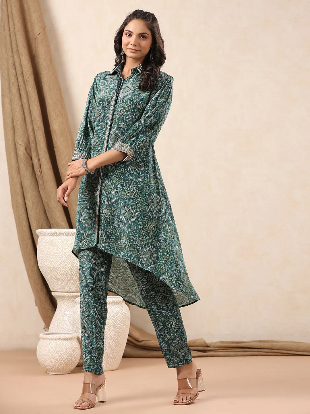 Bandhani Printed Crepe Kurti With Pants