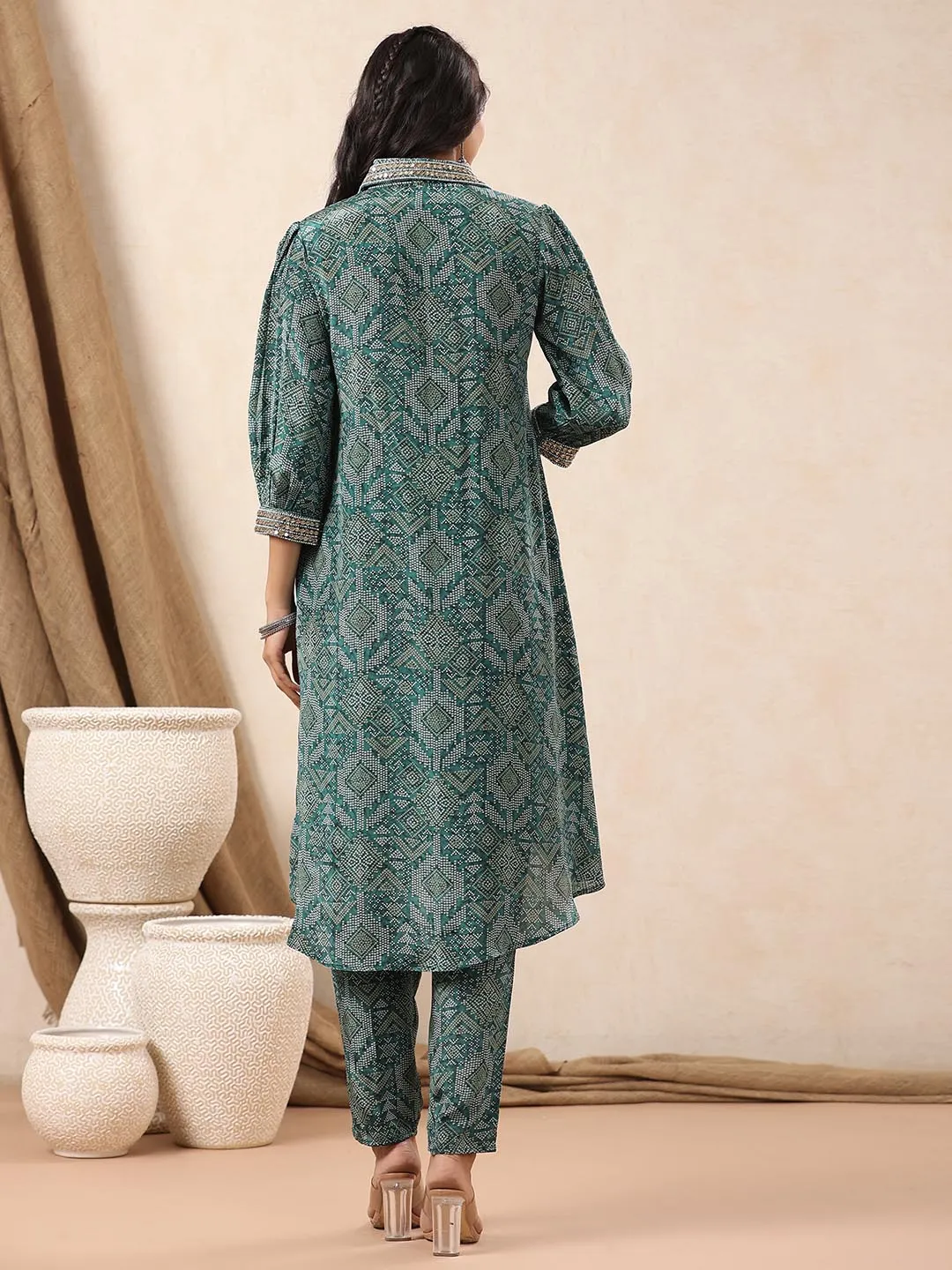 Bandhani Printed Crepe Kurti With Pants