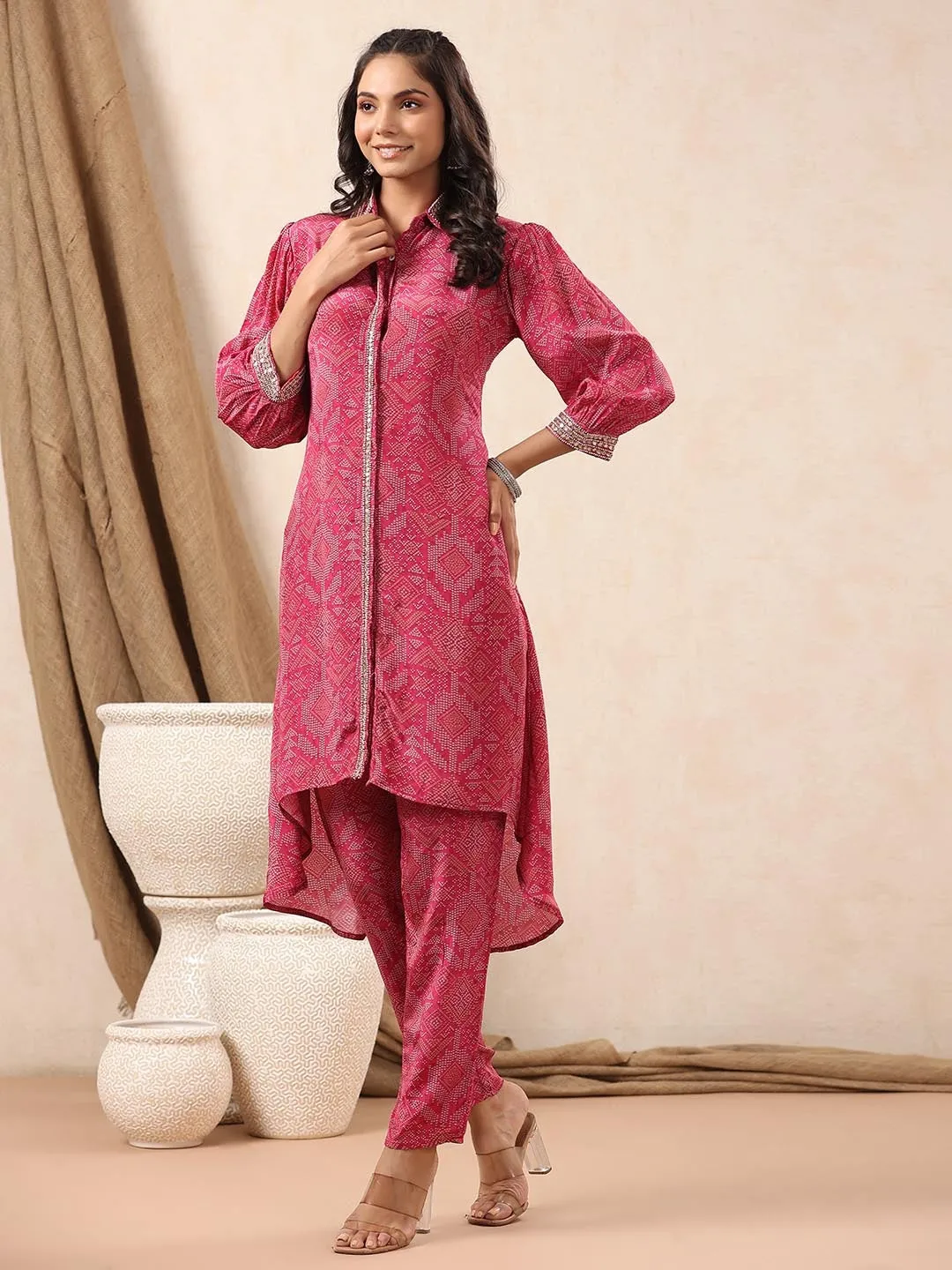 Bandhani Printed Crepe Kurti With Pants