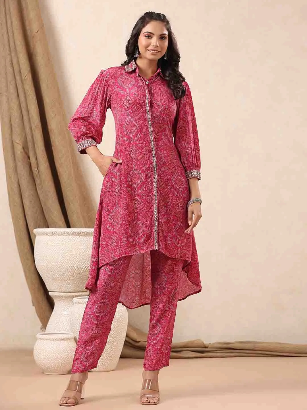 Bandhani Printed Crepe Kurti With Pants