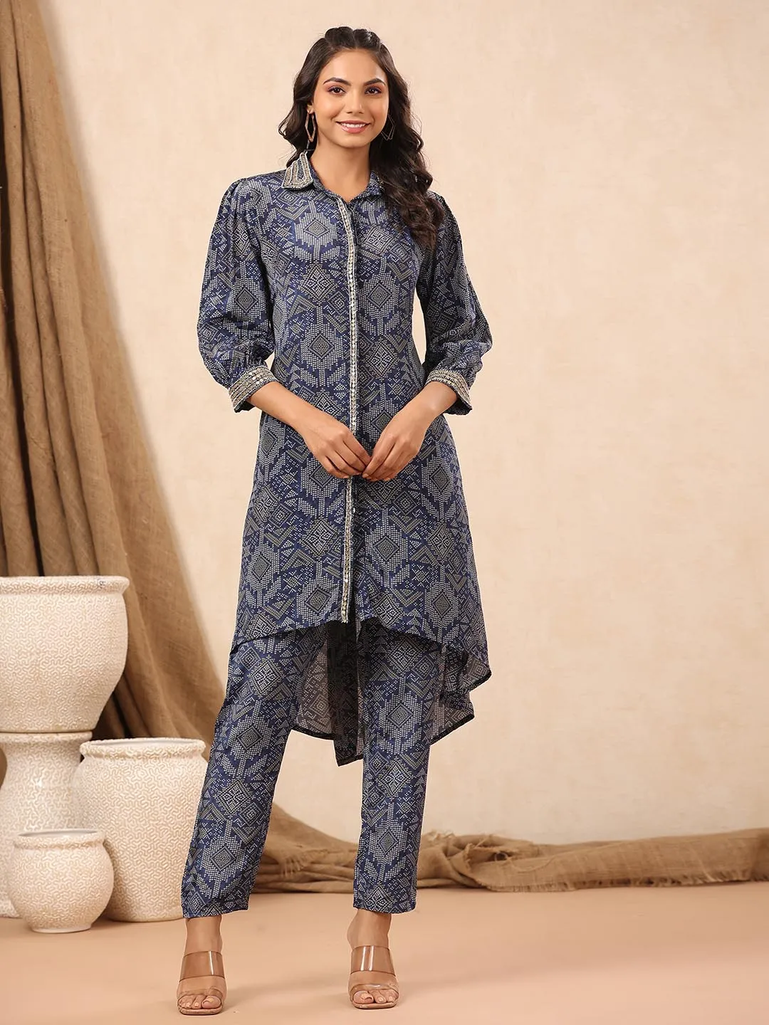 Bandhani Printed Crepe Kurti With Pants