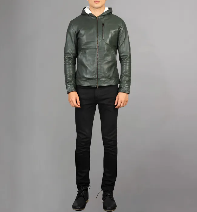 Baston Black Hooded Leather Bomber Jacket