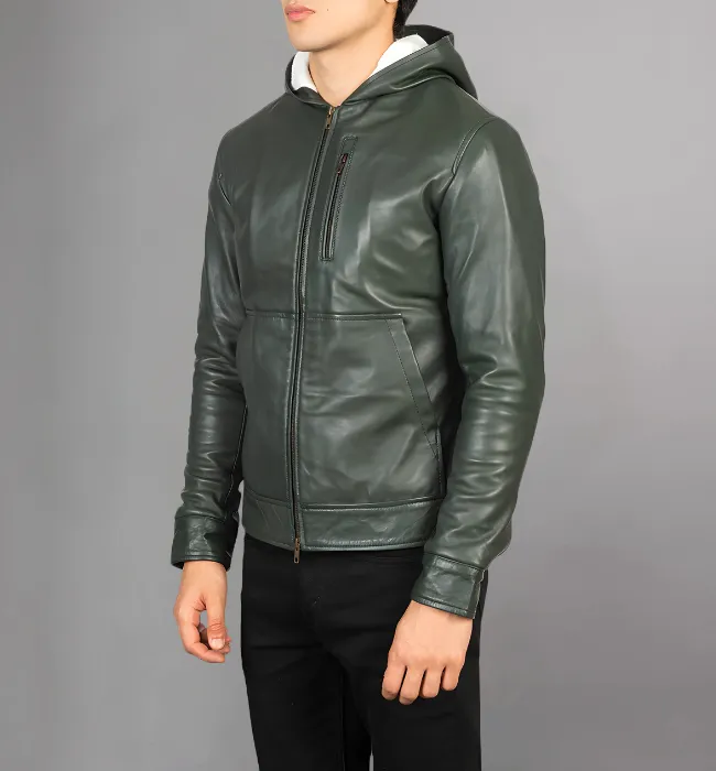 Baston Black Hooded Leather Bomber Jacket