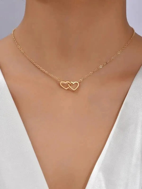 Beautiful Charm Heart Gold Silver Pearl Diamond Pendant Necklace