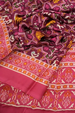 Beetroot Color Ghazi Silk with Ikat Print