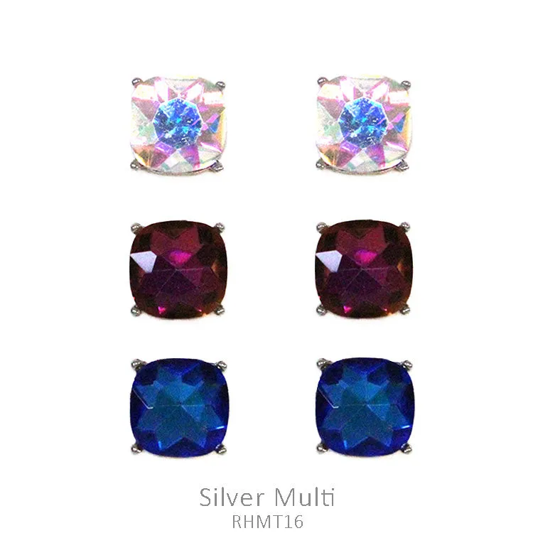 Bling Iridescent Stud Post Earrings: 3 Pack