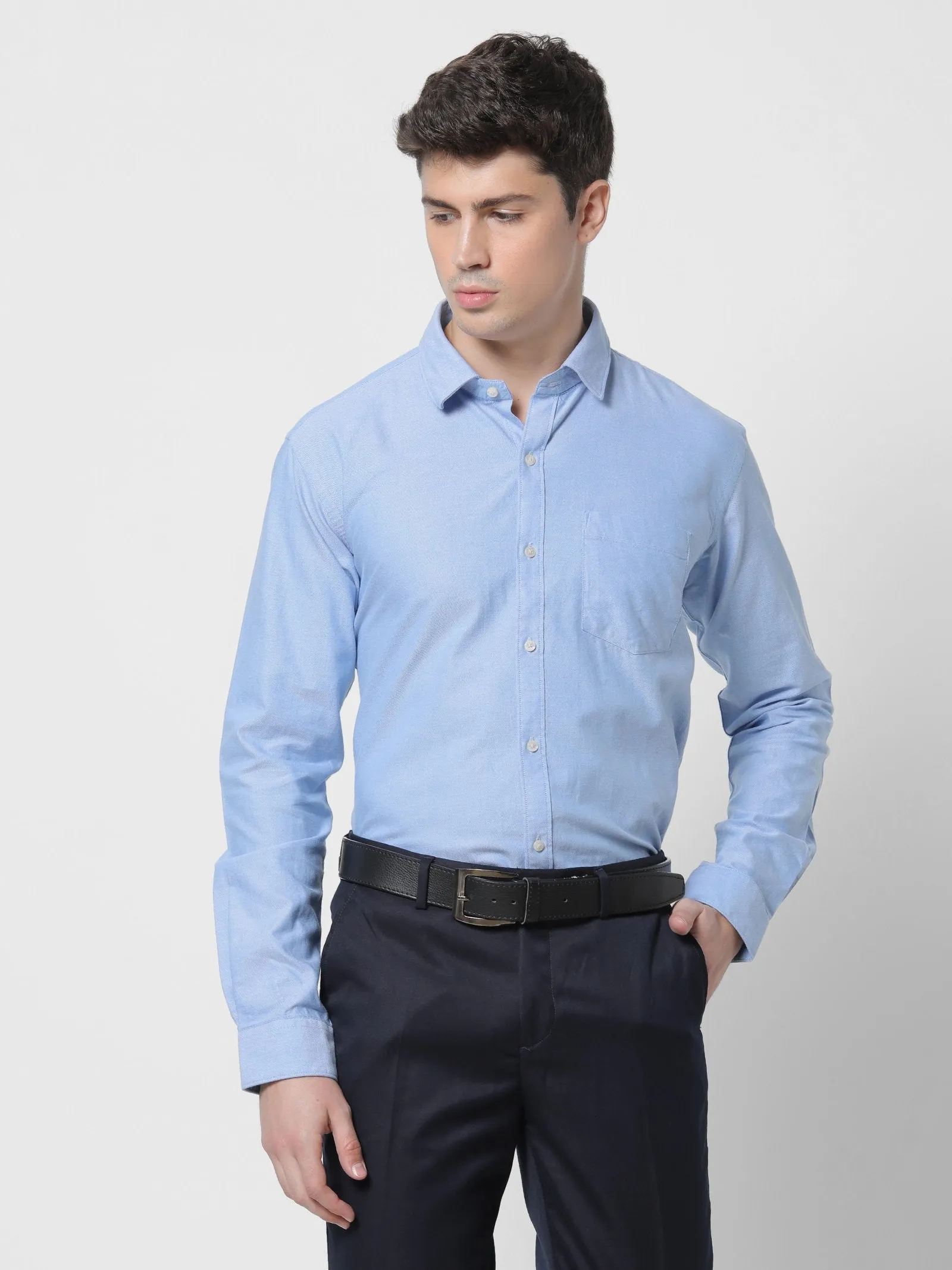 Blue Solid Business Casual Shirt