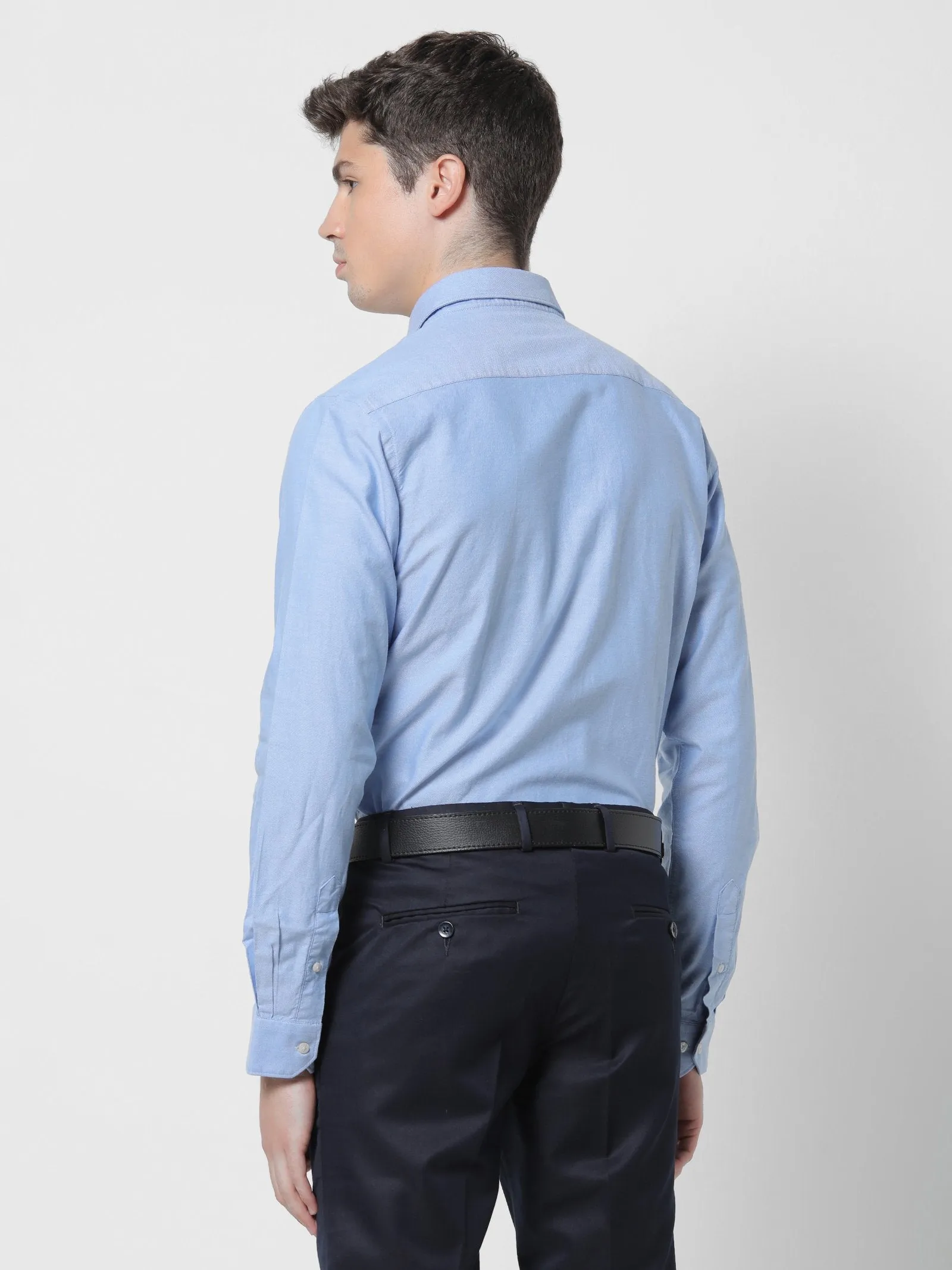 Blue Solid Business Casual Shirt