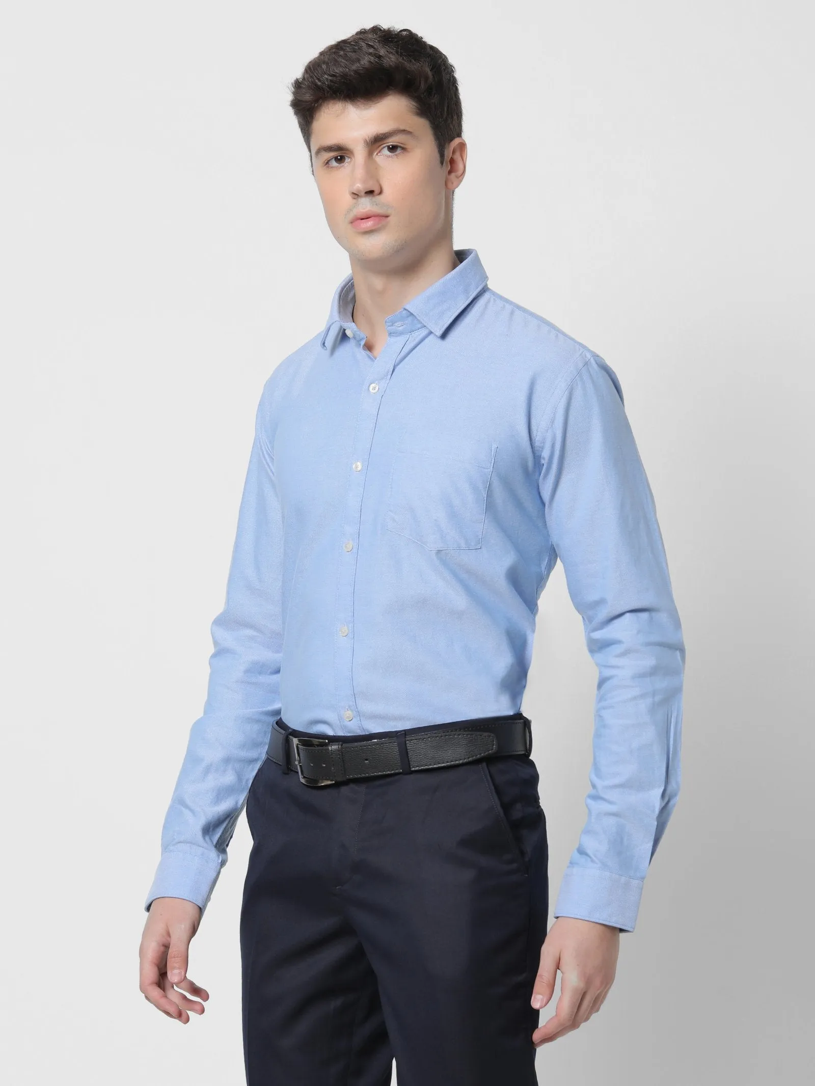 Blue Solid Business Casual Shirt