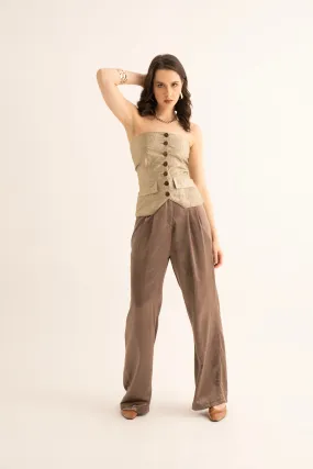 Brown Foil Tube Waistcoat and Satin Korean Pants Co-ord Set