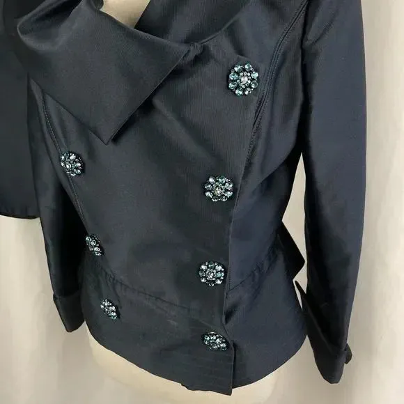 Carolina Herrera Navy Beaded Button Jacket and Skirt