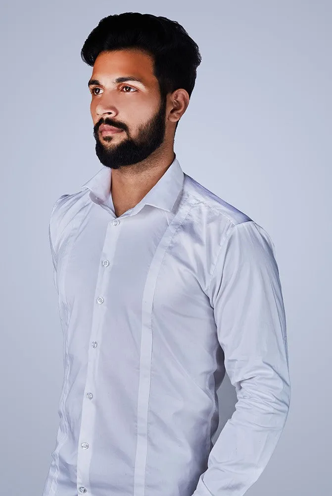 Casual Shirts for Men - Men White Pinstripe Self Design Shirt