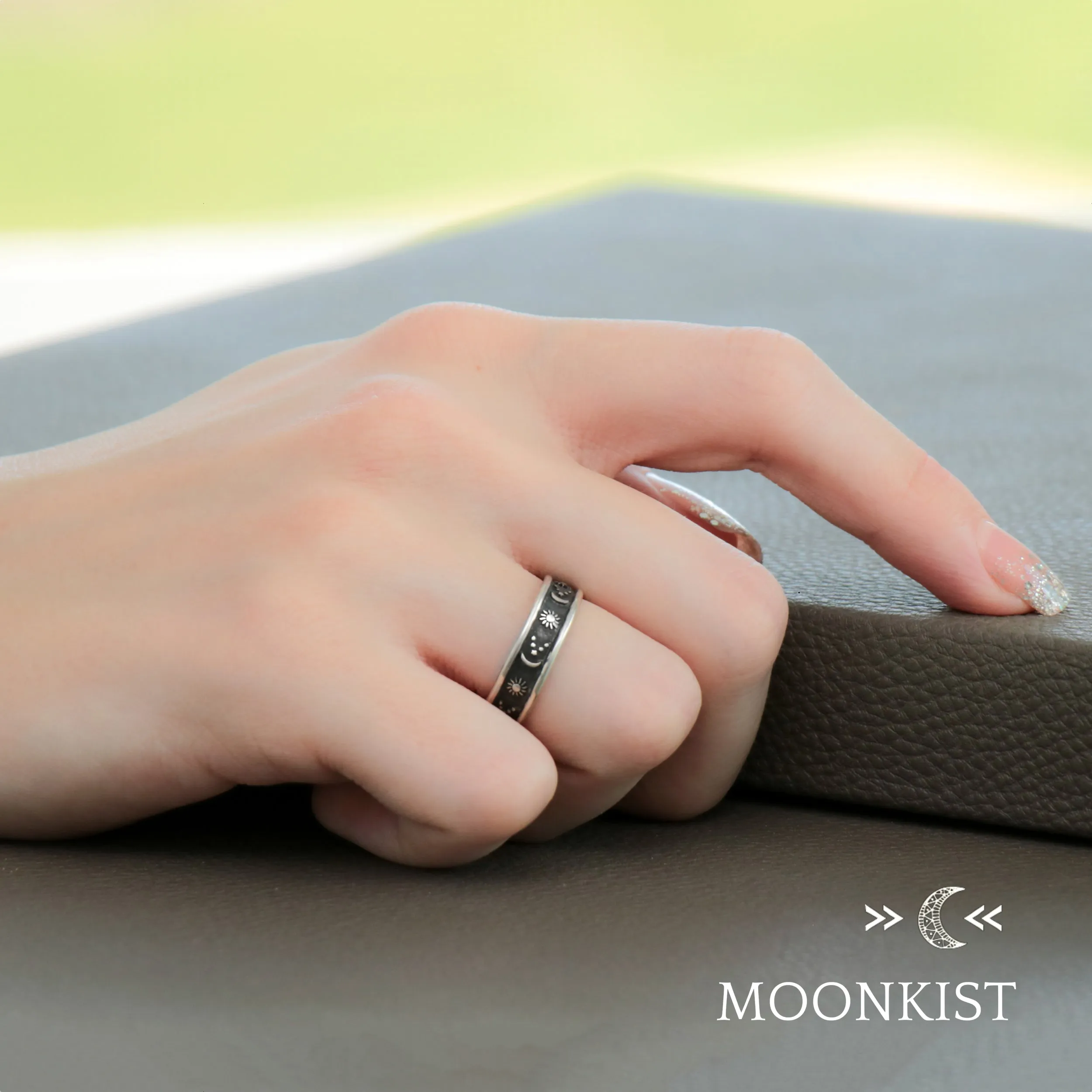 Celestial Black Moon and Stars Wedding Band Set | Moonkist Designs