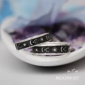 Celestial Black Moon and Stars Wedding Band Set | Moonkist Designs